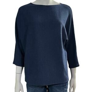 R Label Womens Ribberd Blue 3/4 Sleeve Sweater Size L/XL